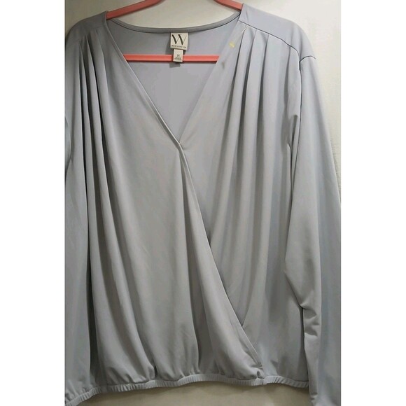 Worthington Women's Plus 2X Front Cross Wrap Long Sleeve Light Gray Blouse LNC - Picture 2 of 5
